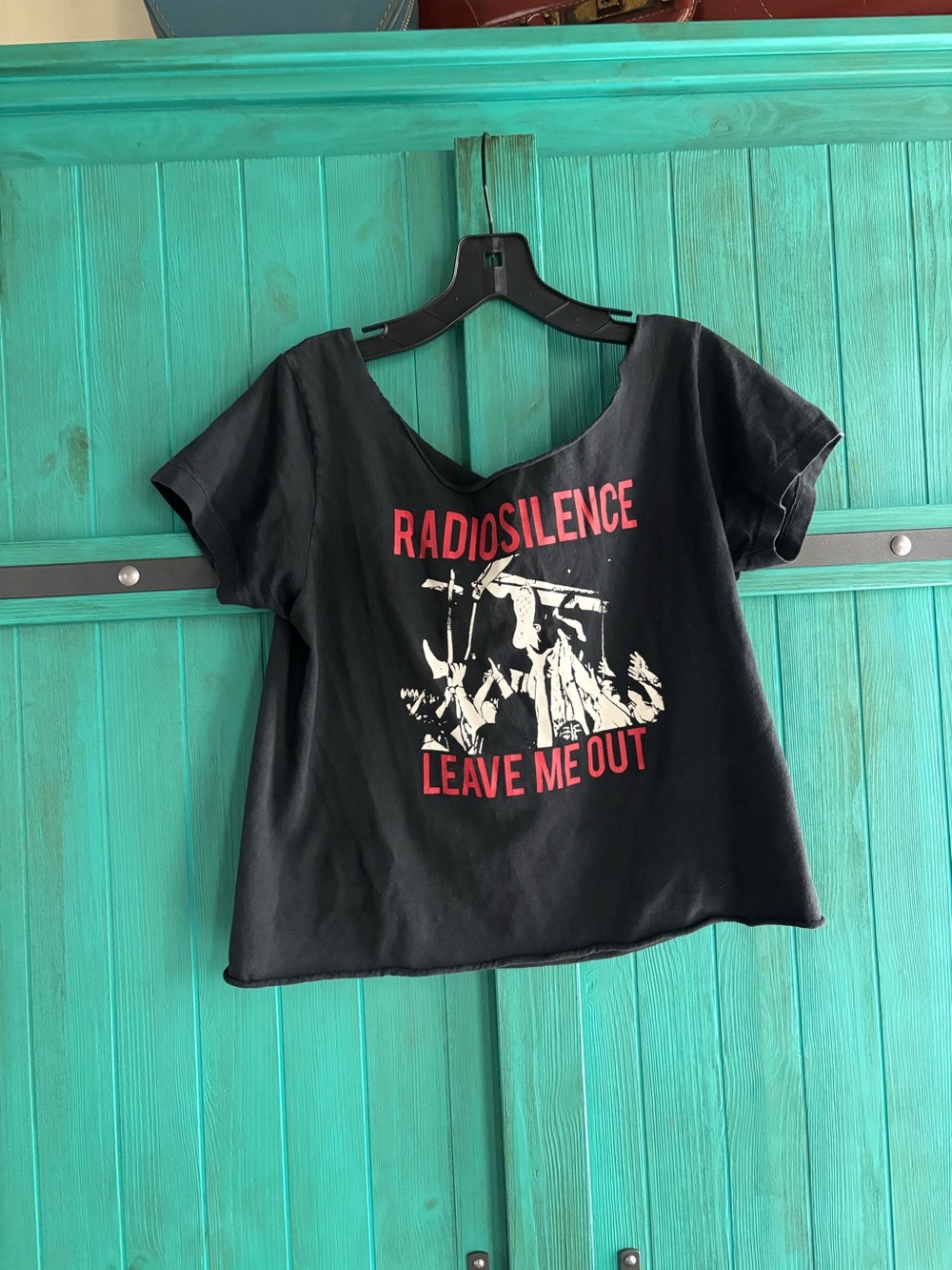 Brandy Melville Black Graphic 'Radio Silence' Tee with Red & White Print